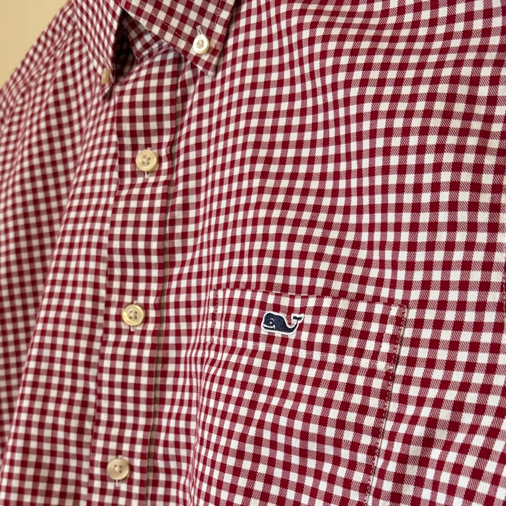 Vineyard Vines Slim Fit Tucker Shirt Large Red Gingham Check Whale Logo